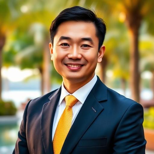 Marcus Chen, Founder and Director of adventmeet, professional portrait in tropical setting